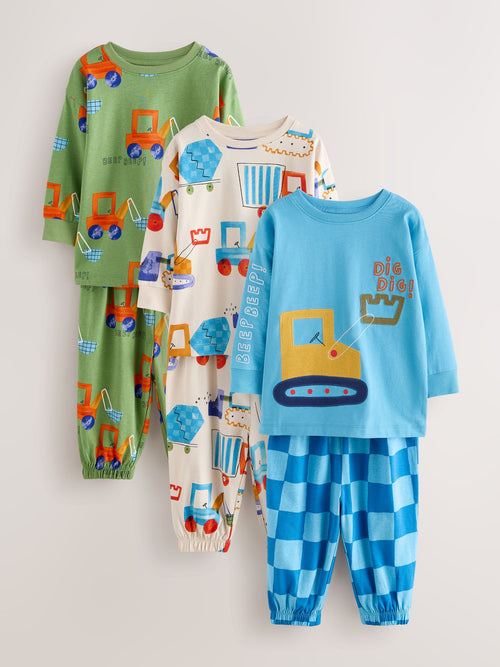 Bright Digger Long Sleeve Oversized Pyjamas 3 Pack (9mths-8yrs)