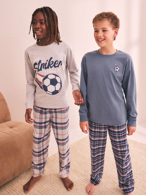 Blue/Grey Woven Check Pyjamas 2 Pack (3-16yrs)