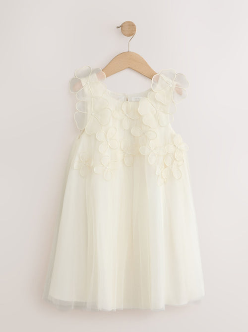 Ivory Flower Girl 3D Flowers Mesh Dress (3-16yrs)