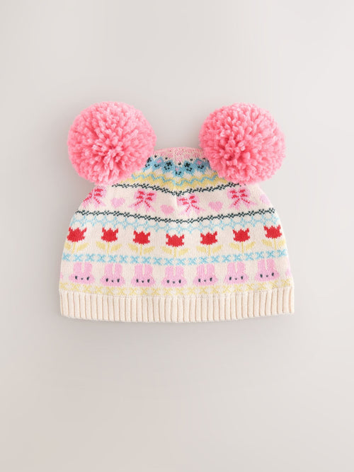 Multi Fairisle Double Pom Baby Beanie