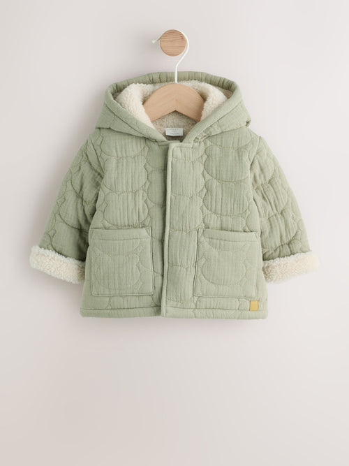 Sage Green Crinkle Bear Face Quilted Baby Jacket (0mths-2yrs)