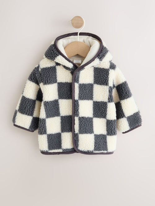 Grey Checkerboard Hooded Borg Baby Jacket (0mths-2yrs)