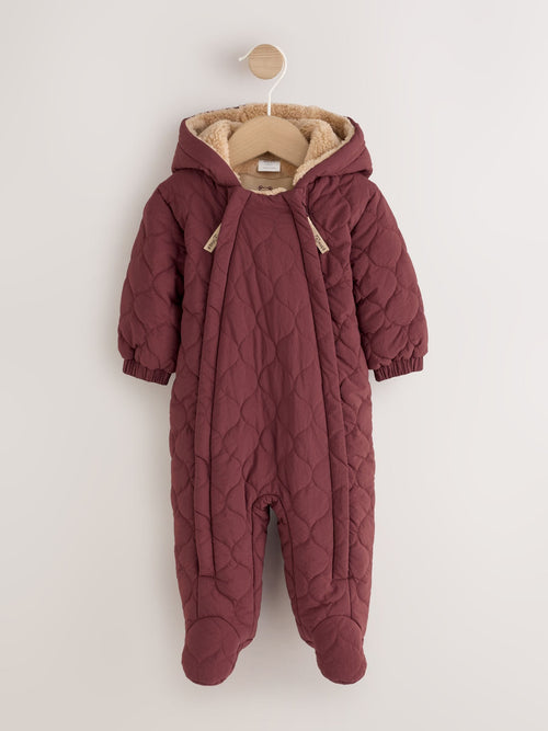 Burgundy Red Quilted Hooded Nylon Baby All-In-One (0-18mths)