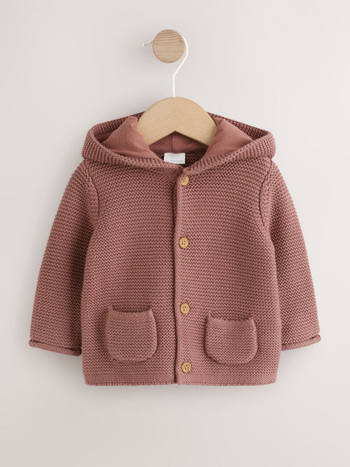 Brown Knitted Hooded Baby Cardigan