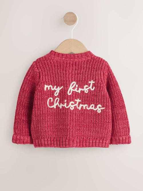 Red My First Christmas Knitted Baby Cardigan (0-18mths)