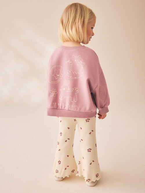 Pink Ditsy Pets Crew Neck Sweatshirt and Flare Leggings Set (3mths-7yrs)