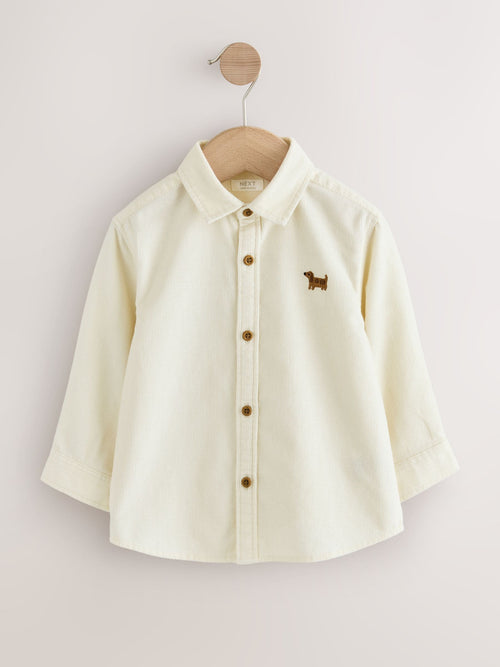 Ecru Dog Embroidery Long Sleeve Cord Shirt (3mths-7yrs)