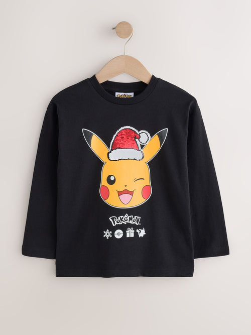 Black Pokemon Long Sleeve Christmas T-Shirt (3-16yrs)