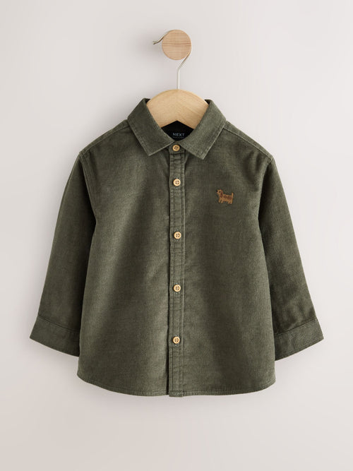 Green Dog Embroidery Long Sleeve Cord Shirt (3mths-7yrs)