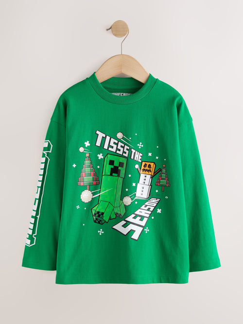 Green Minecraft Long Sleeve Christmas T-Shirt (3-16yrs)
