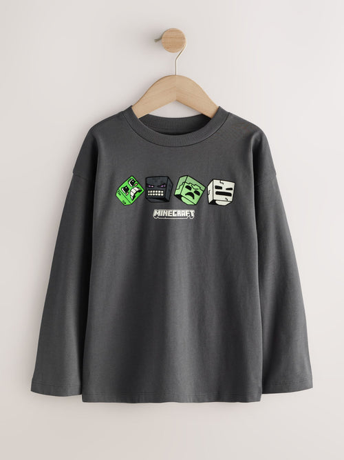 Charcoal Grey Back Print Long Sleeve Minecraft T-Shirt (3-16yrs)