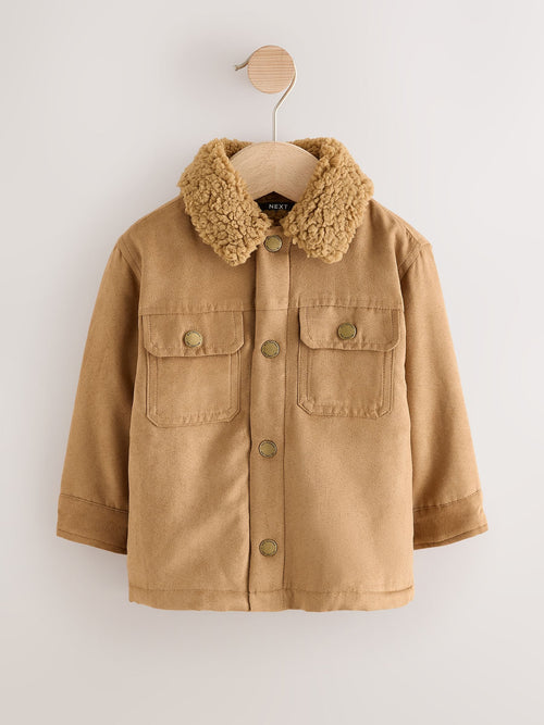 Tan Brown Faux Suede Borg Lined Shacket (3mths-7yrs)