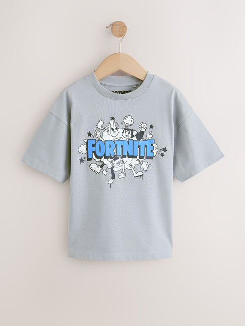Grey Fortnite Print Short Sleeved T-Shirt (4-16yrs)
