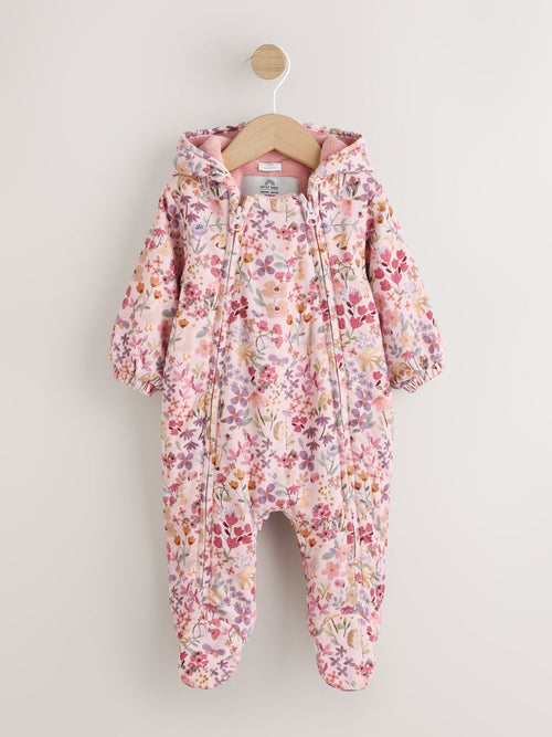 Pink Floral Double Zip Hooded Cord Baby All-In-One (0mths-2yrs)