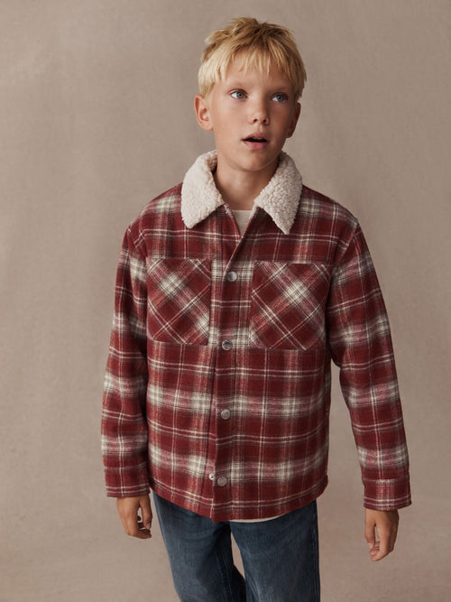 Rust Red Check Borg Lined Shacket (3-16yrs)