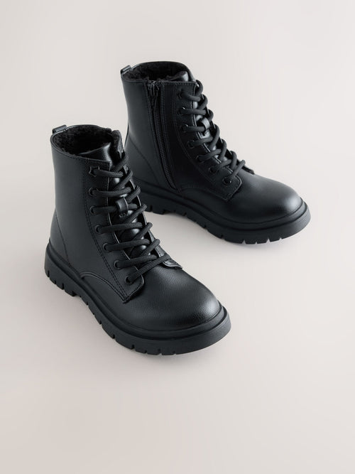 Black Matt Standard Fit (F) Warm Lined Lace-Up Boots