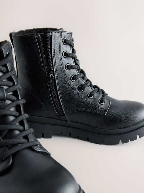 Black Matt Standard Fit (F) Warm Lined Lace-Up Boots