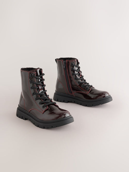 Burgundy Red Wide Fit (G) Warm Lined Lace-Up Boots