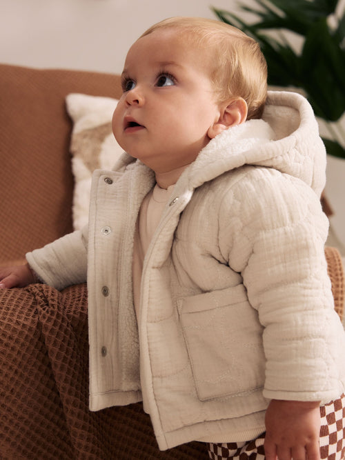 Cream Crinkle Bear Face Quilted Baby Jacket