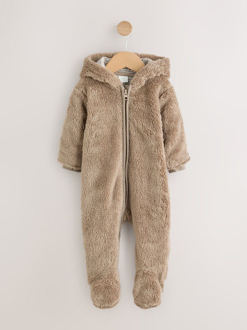 Brown Fleece Hooded Baby Pramsuit