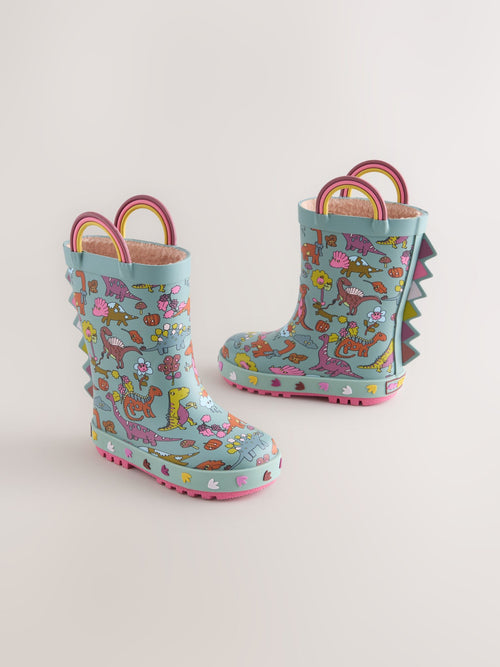 Teal Blue Dinosaur Handle Wellies