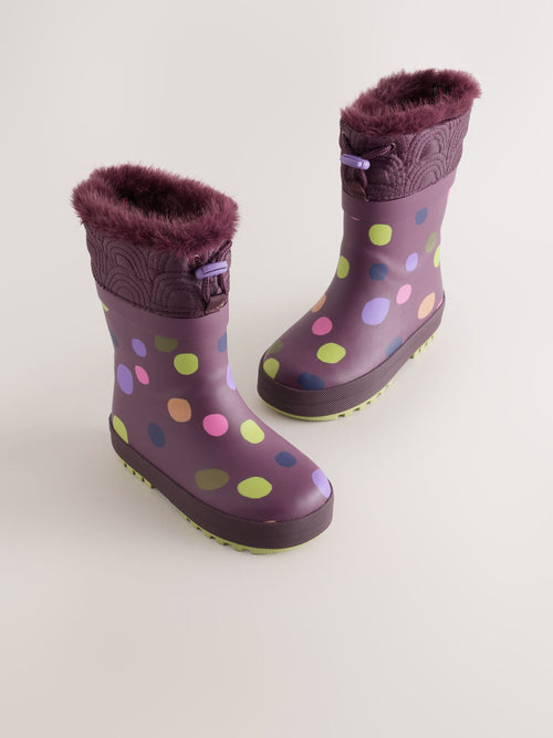 Purple Spot Thinsulate Lined Cuff Wellies