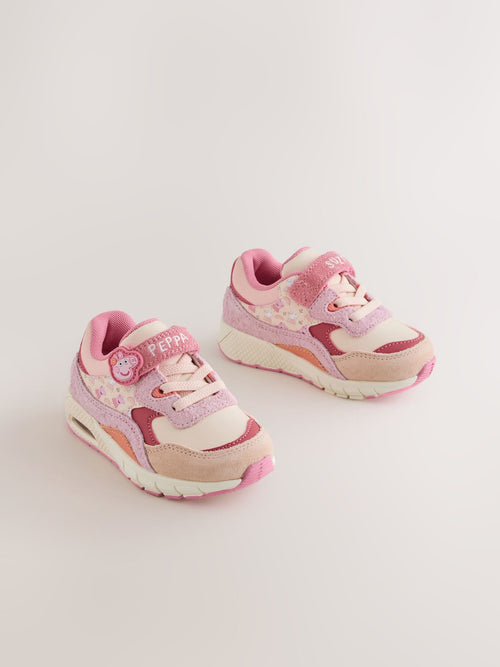 Pink Peppa Pig Touch Fastening Elastic Lace Bubble Trainers
