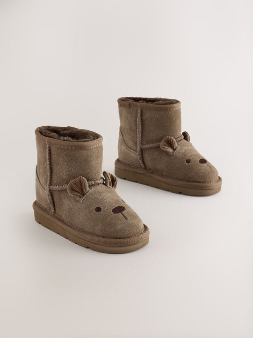 Chocolate Brown Bear Standard Fit (F) Water Repellent Suede Pull On Boots