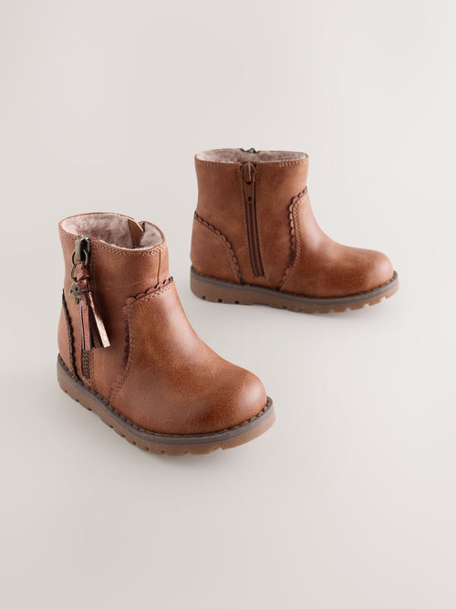 Tan Brown Wide Fit (G) Chelsea Zip Tassel Ankle Boots