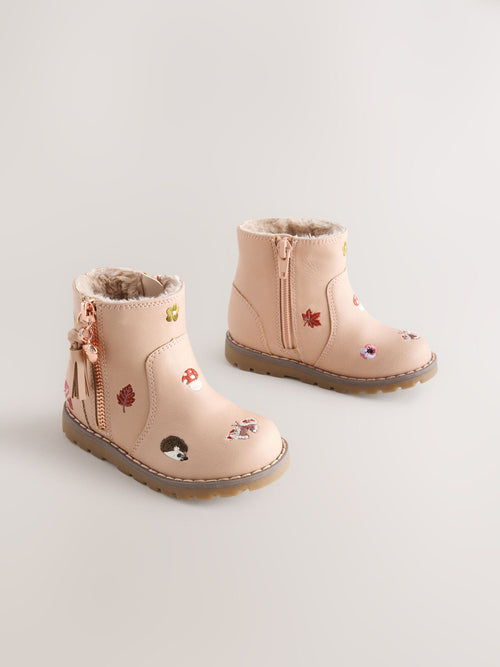 Pink Embroidery Wide Fit (G) Chelsea Zip Tassel Ankle Boots