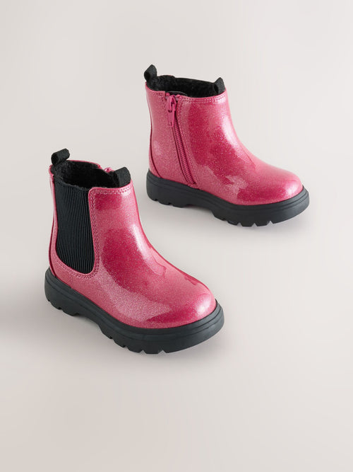 Pink Shimmer Chelsea Chunky Ankle Boots