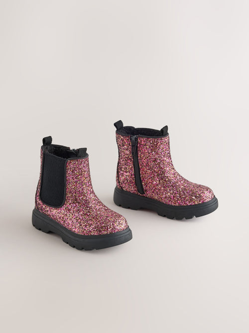 Multi Pink Glitter Chelsea Chunky Ankle Boots