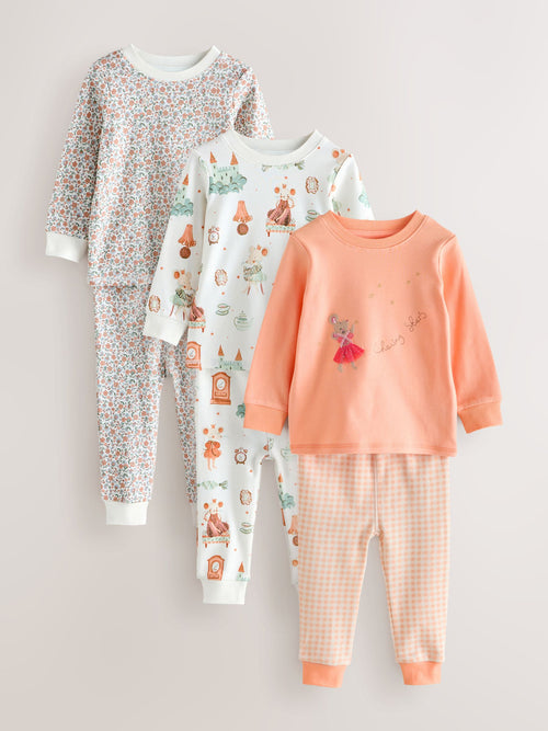 Ecru/Peach Snuggle Pyjamas 3 Pack (9mths-12yrs)
