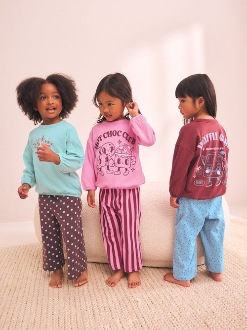 Pink/ Brown Graphic Top Wide Leg Pyjamas 3 Pack (9mths-10yrs)