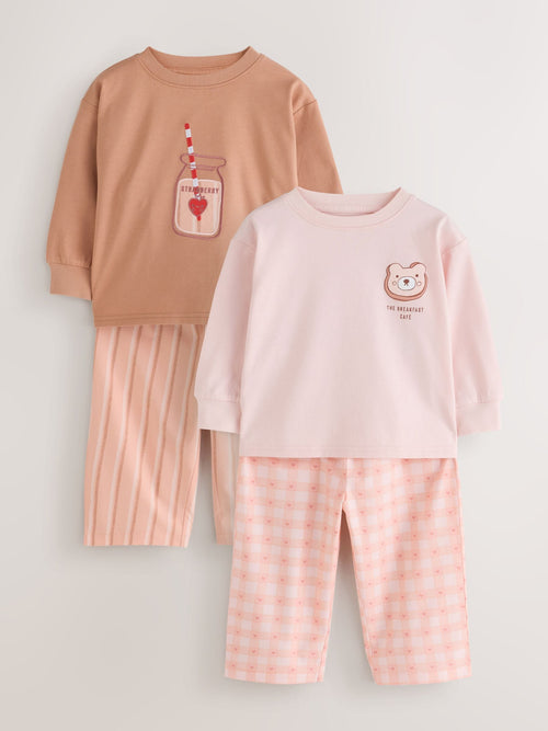 Pink/Oatmeal Woven Wide Leg Pyjamas 2 Pack (9mths-10yrs)