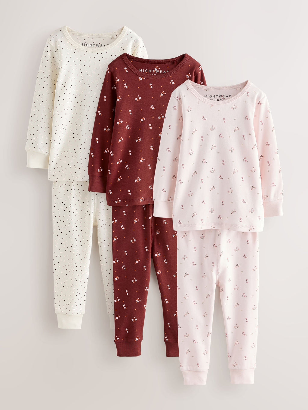 Pink/Brown Ditsy Print Snuggle Pyjamas 3 Pack (9mths-12yrs)