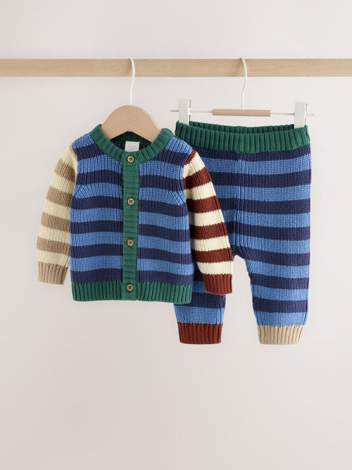 Blue Stripe Knitted Cardigan and Legging Baby Set (0mths-2yrs)