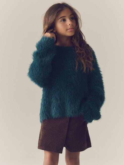 Teal Blue Tinsel Fluffy Jumper (3-16yrs)