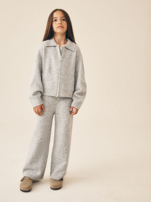 Grey Knitted Zip Cardigan & Trousers Set (3-16yrs)