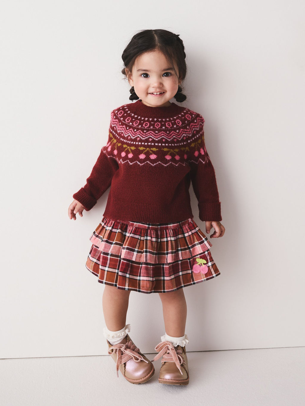 Berry and Pink Fairisle Jumper and Check Skirt Set (3mths-7yrs)
