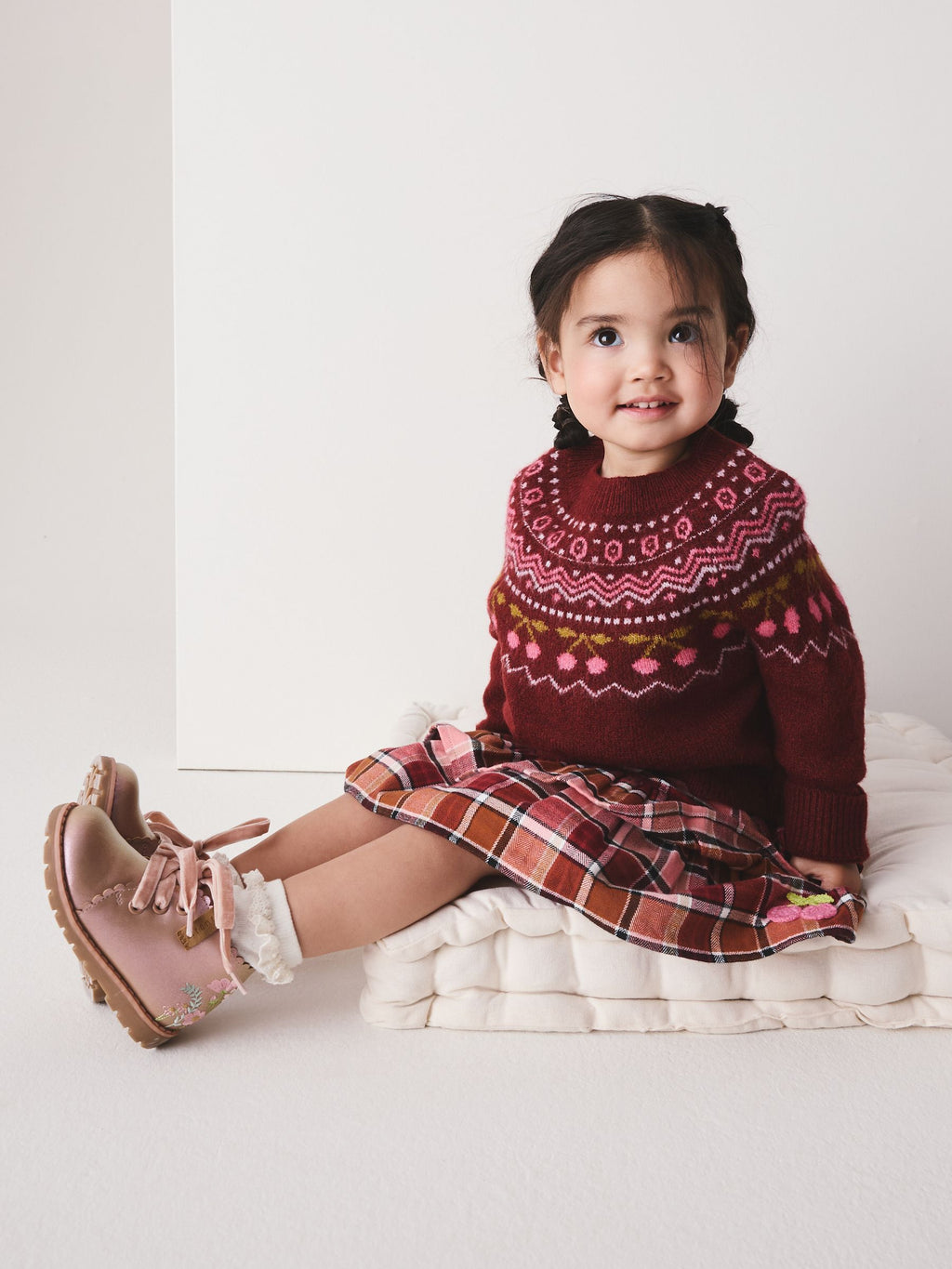 Berry and Pink Fairisle Jumper and Check Skirt Set (3mths-7yrs)