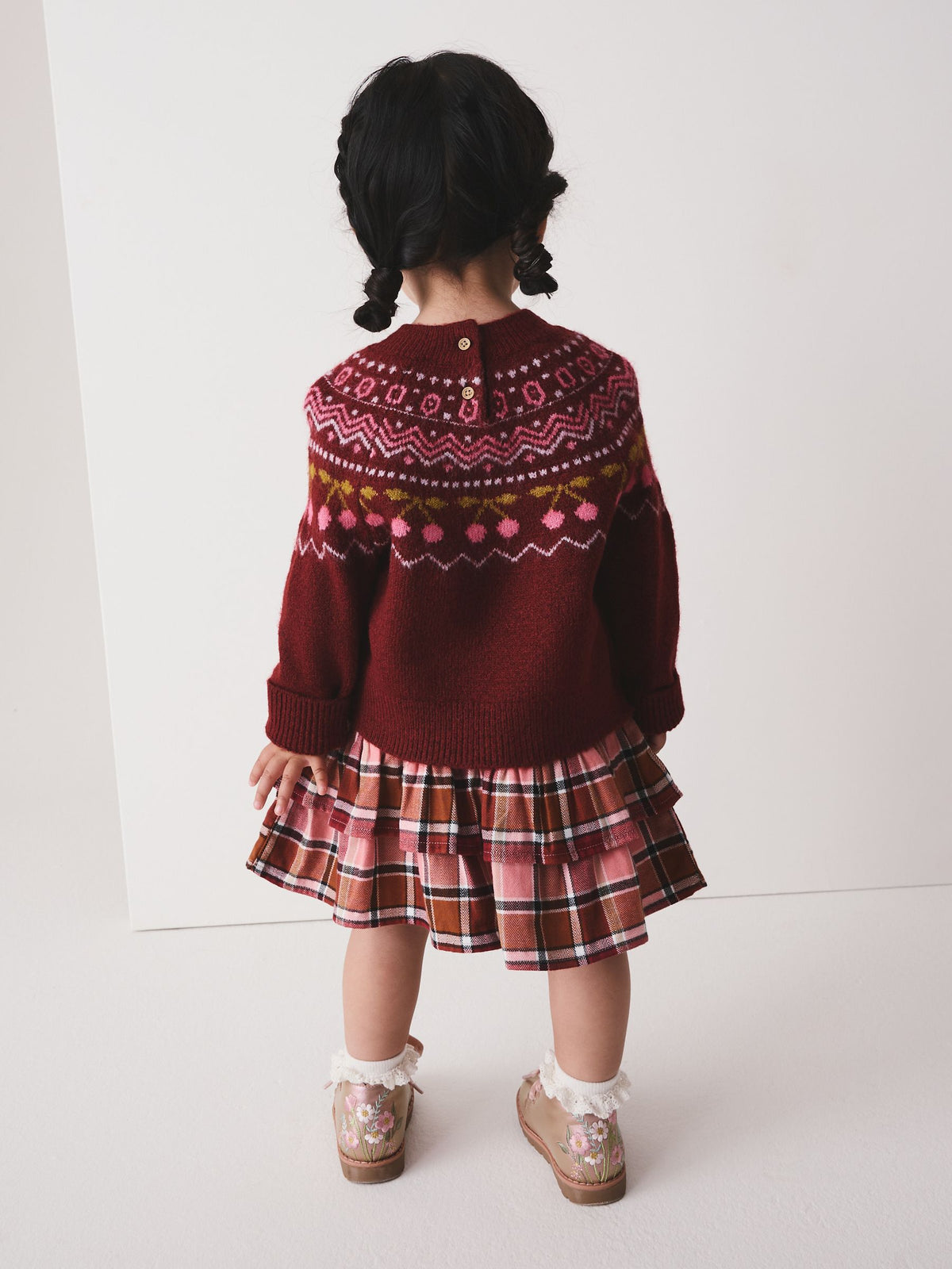 Berry and Pink Fairisle Jumper and Check Skirt Set (3mths-7yrs)