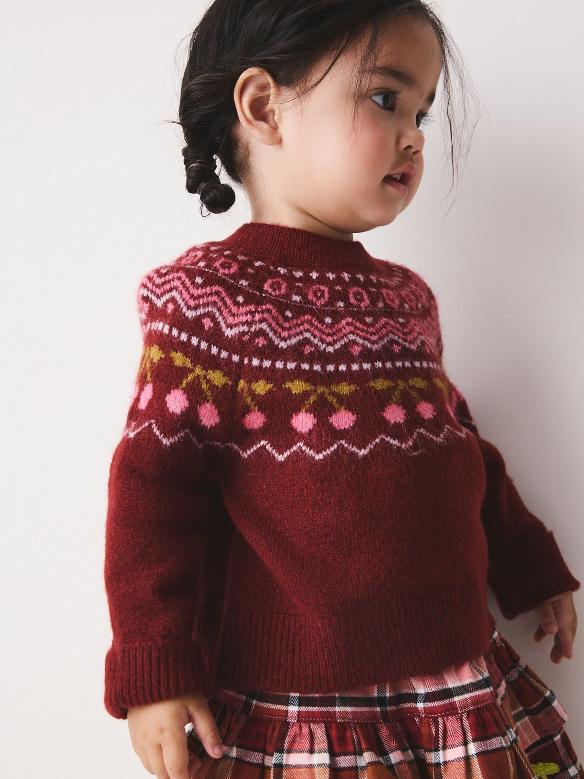 Berry and Pink Fairisle Jumper and Check Skirt Set (3mths-7yrs)