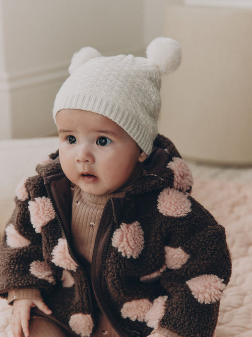 White Pointelle Double Pom Baby Beanie