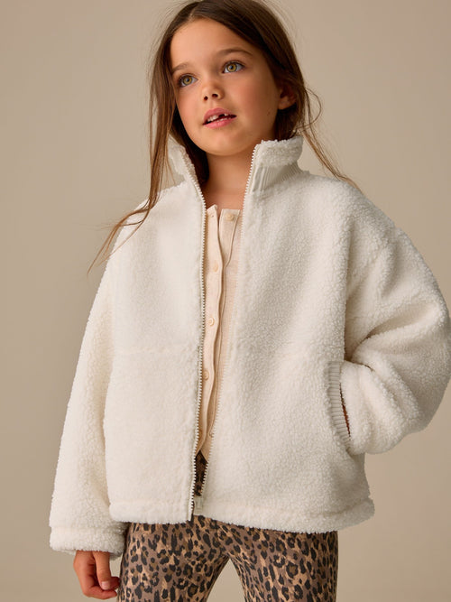 Ecru White Zip Up Borg Jacket (3-16yrs)