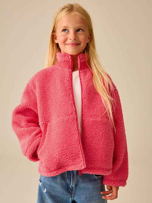 Coral Orange Zip Up Borg Jacket (3-16yrs)