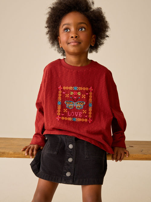 Brown Embroidered Butterfly Long Sleeve Top (3-16yrs)