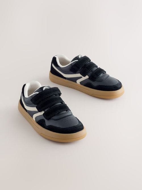 Black Standard Fit (F) Barefoot Leather Touch Fastening Trainers