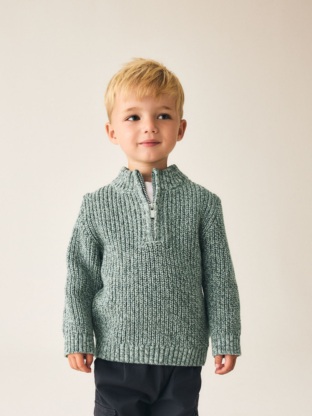 Teal Blue Zip Neck Knitted Cable Jumper (3mths-7yrs)