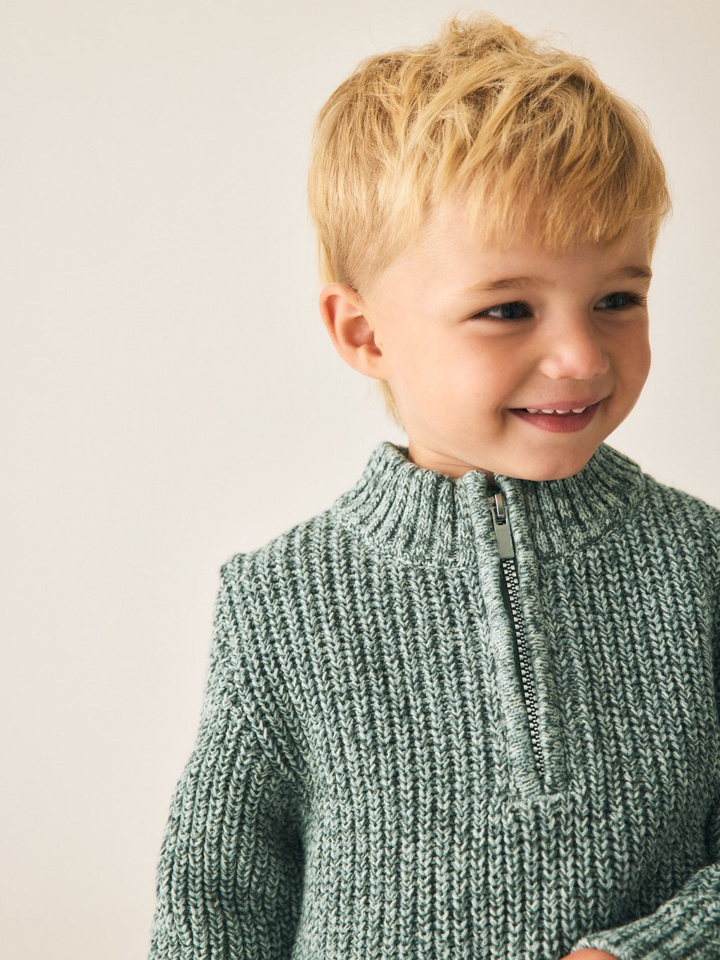 Teal Blue Zip Neck Knitted Cable Jumper (3mths-7yrs)